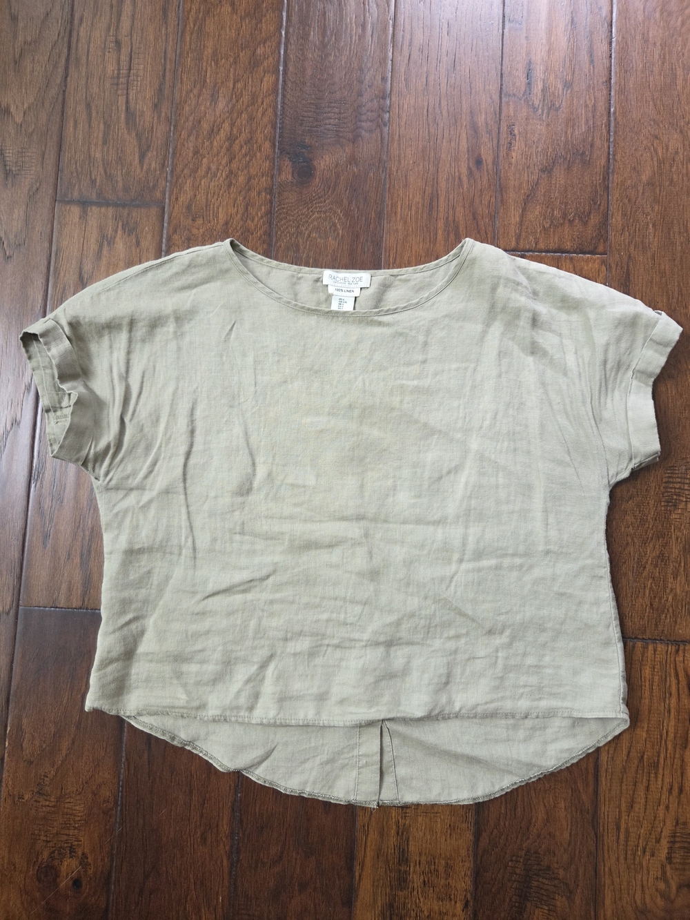 Rachel Zoe 100% Linen Short Sleeve Tee Taupe Button Back Size L